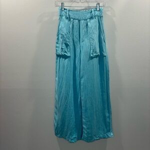 Young Fabulous & Broke Wide Leg Linen Pants in Aqua Blue - Size Small